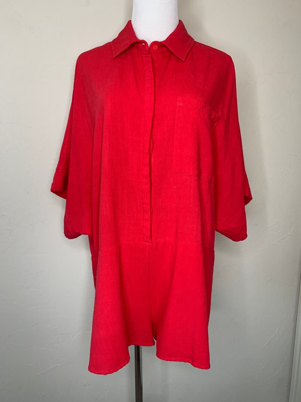 Entro Red Romper Sz Large Boho Casual Loungewear Linen Blend